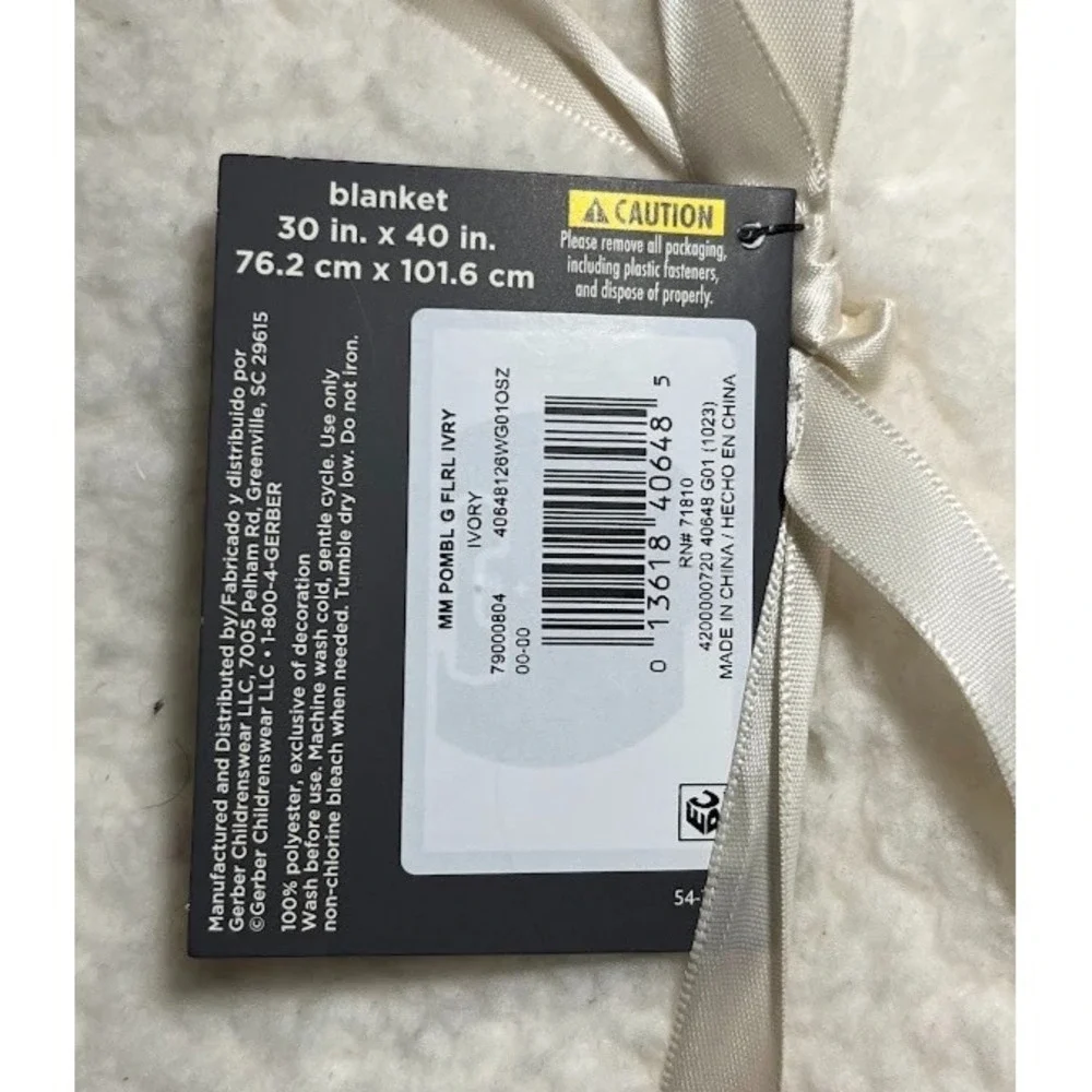 Modern Moment‎ Gerber White Sherpa Pom Pom Corner Baby Girl Blanket Soft Lovey